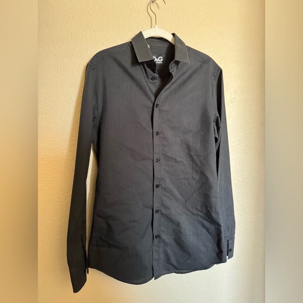 Dolce & Gabanna Striped Button Down Dress Shirt Size 16‎ 1/2 Black